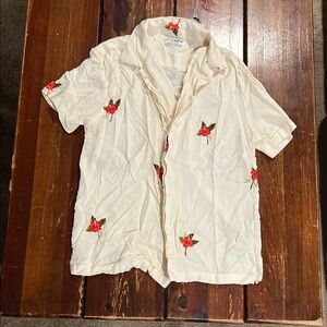 Floral Embroidered Short Sleeve Shirt